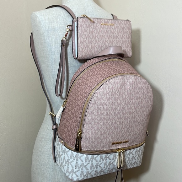 2pc Michael Kors MK backpack double zip phone wallet wristlet - Picture 6 of 9